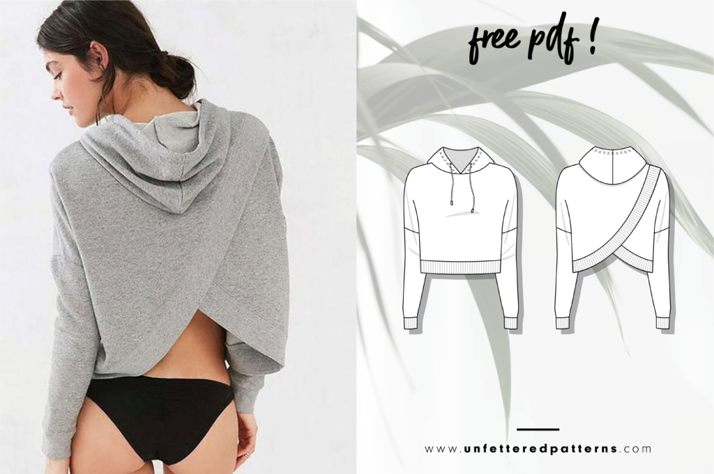 Cross over back hoodie – Free sewing pattern download PDF #UP1017