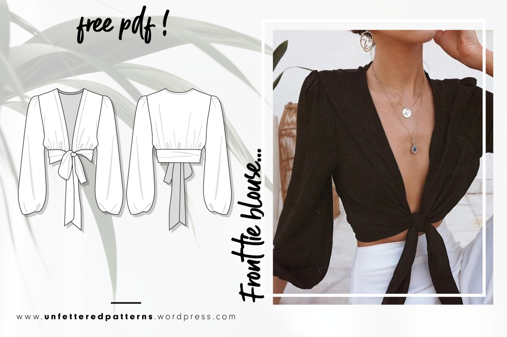 Front tie blouse cropped length – Free sewing pattern download PDF #UP1029